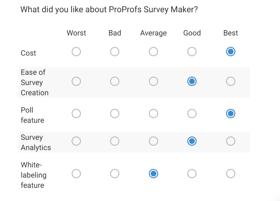 matrix survey questions